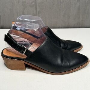 Madewell Slingback Mules Womens 7.5 Black Leather Pointed Toe Block Heel AA181